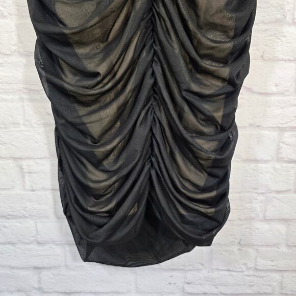 M Forever 21+ Black Sheer Mesh Ruffled Ruched Cocktail Dress Womens Plus Size 3X - Picture 9 of 12